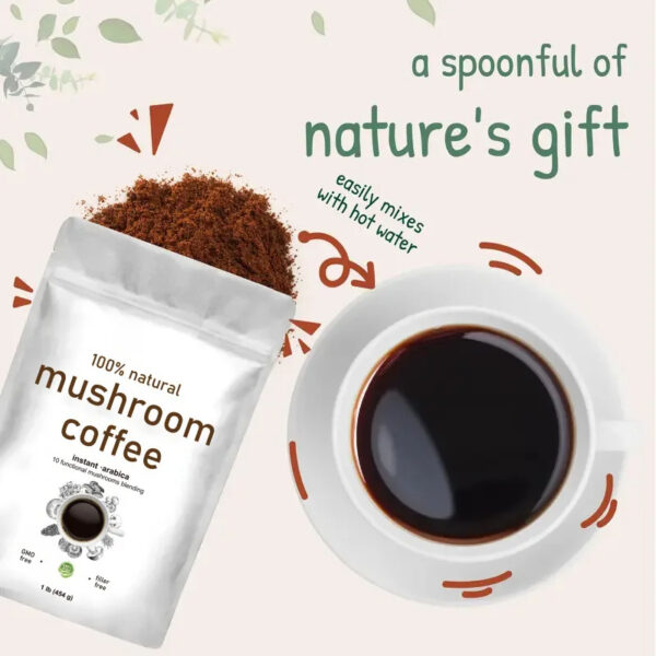 Mushroom Coffee Powder Instant Arabica Coffee Beans 10 in 1 Mushrooms Blending Lion's Mane Chaga Reishi Mushrooms private label - Image 3