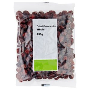 0.25kg PATAZA Sweet Whole Dried Cranberries for Adults and Children Packaged in a Bag Made in Australia